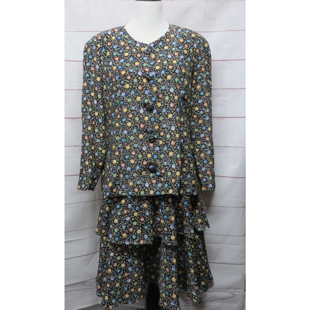 Vintage Leslie Fay 12 Petite 80s 90s Two Piece Abstract Dress Layered Skirt